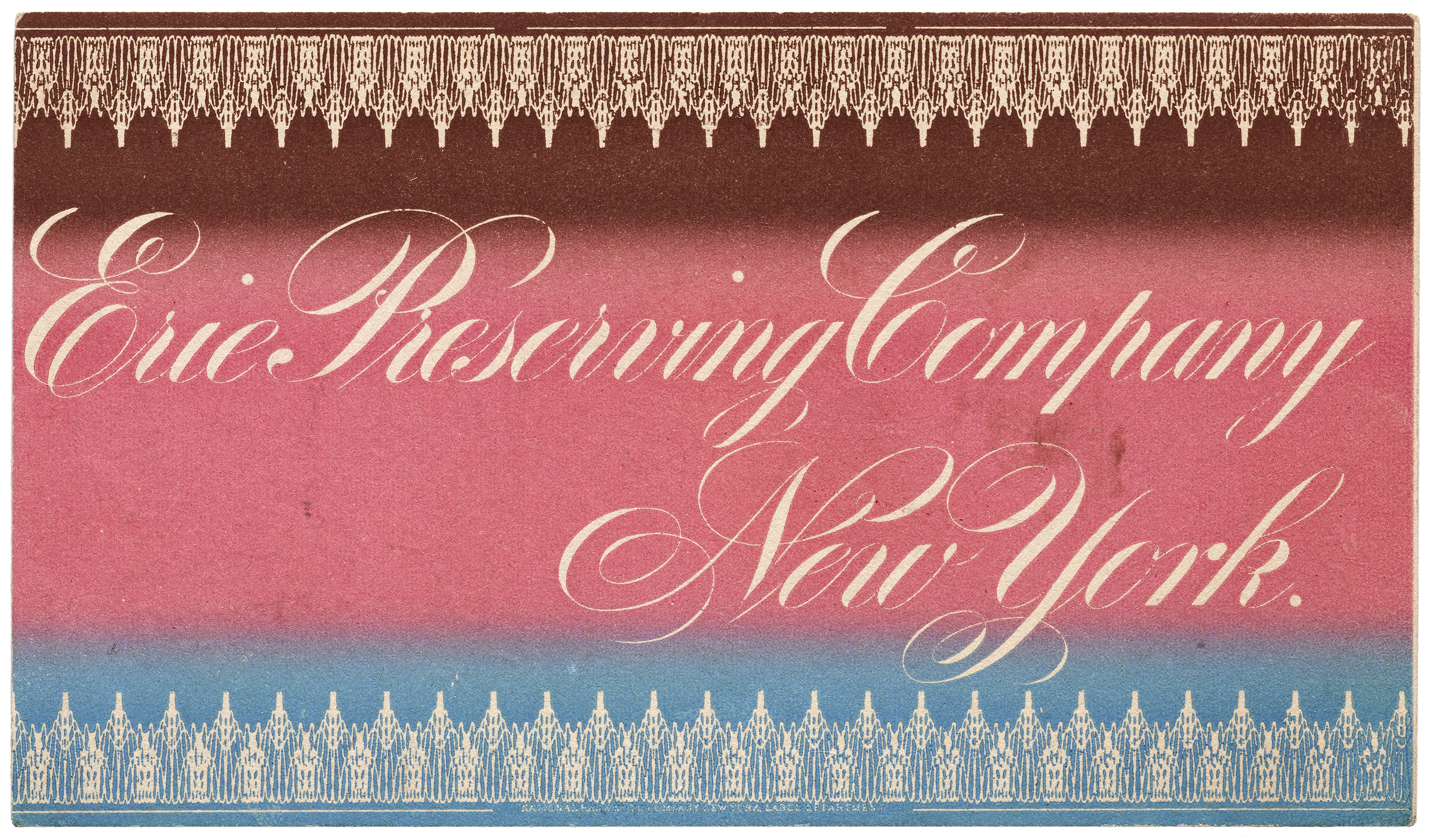 Canning company trade card using split fountain color