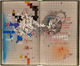Timothy Ely, Fusion, unique artist’s book, New York City, 1989. Mixed media on patterned paper.