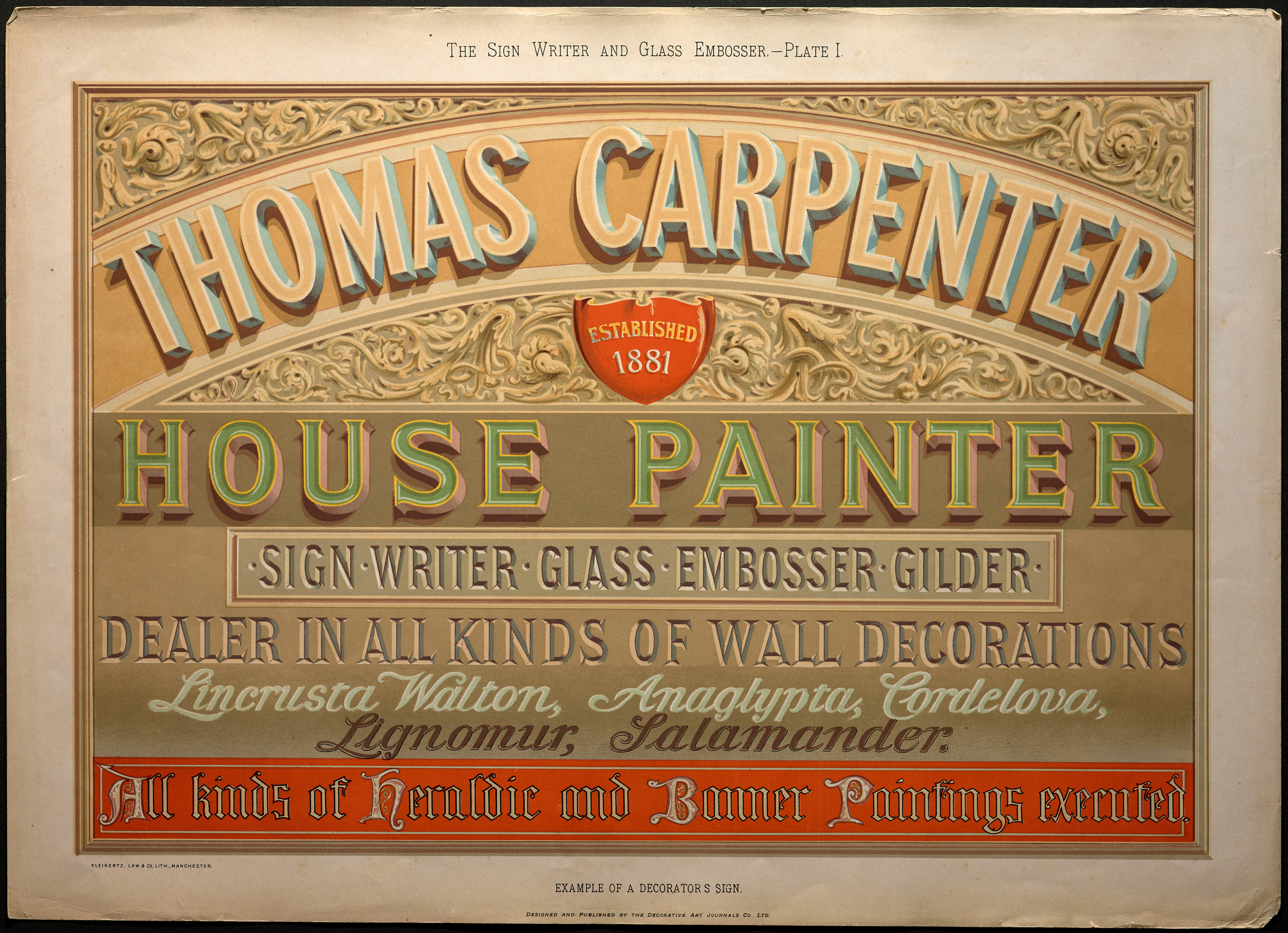 William George Sutherland, The Sign Writer and Glass Embosser (1898), Plate 1.