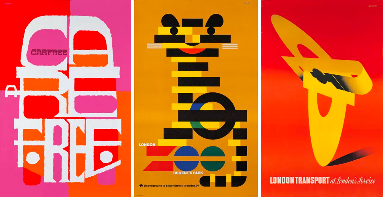 Posters for London Transport, 1967, 1975, 1947. Images: Estate of Abram Games.