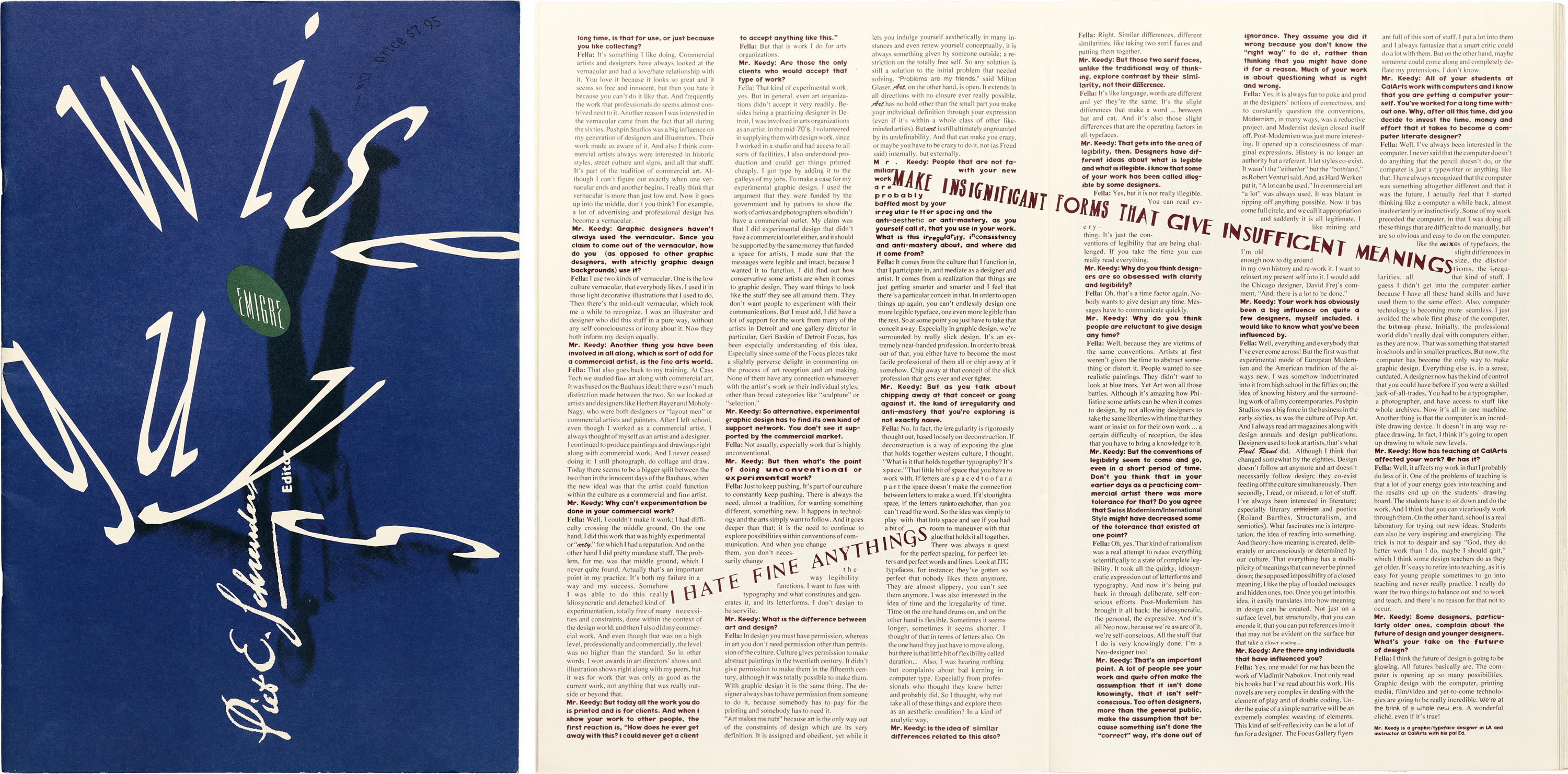 Emigre #17, cover and page 28, from “A conversation with Ed Fella,” by Mr. Keedy