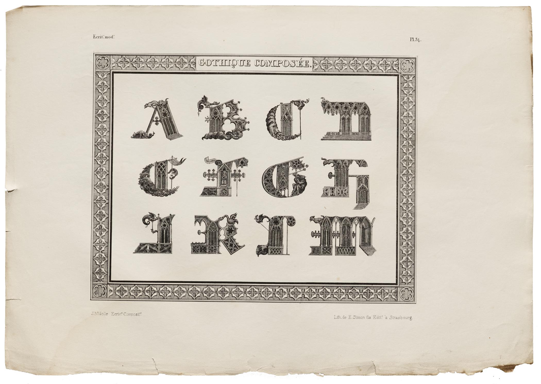 Jean Midolle, Gothique Composee (Black and White), Emile Simon fils press, France, 1835.