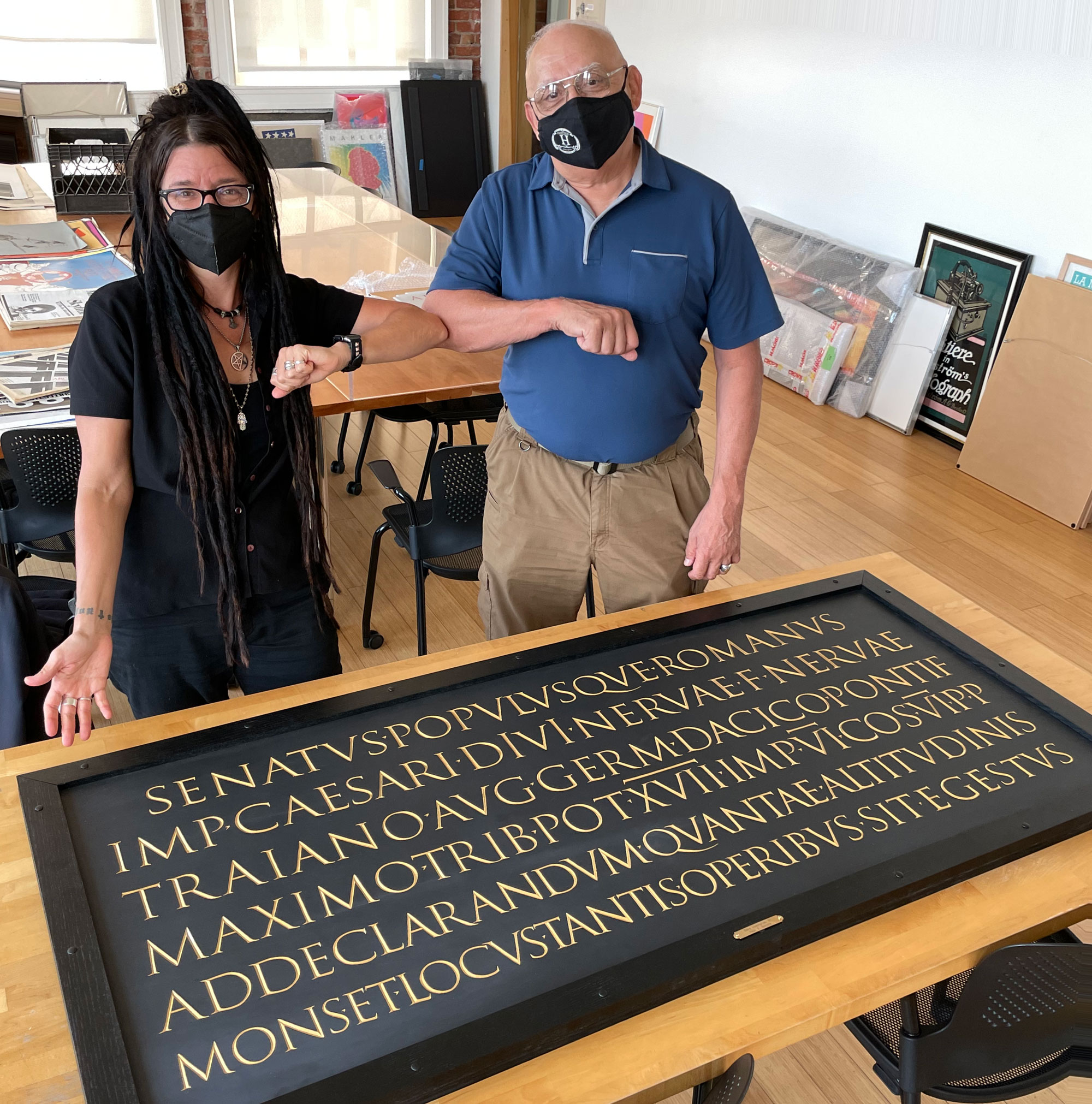 Grendl Löfkvist and Paul Herrera in the classroom at Letterform Archive.