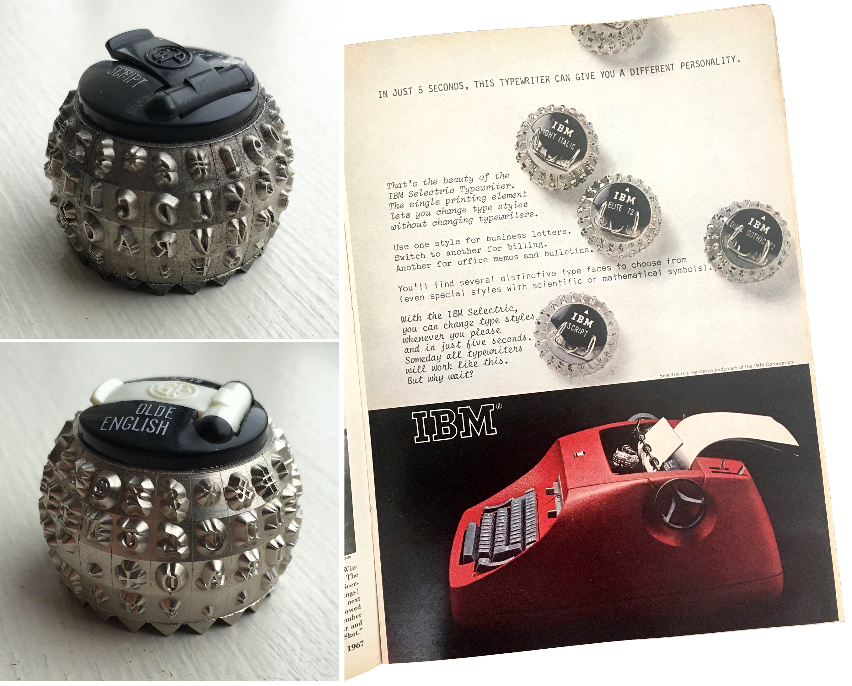 IBM Selectric font elements and ad