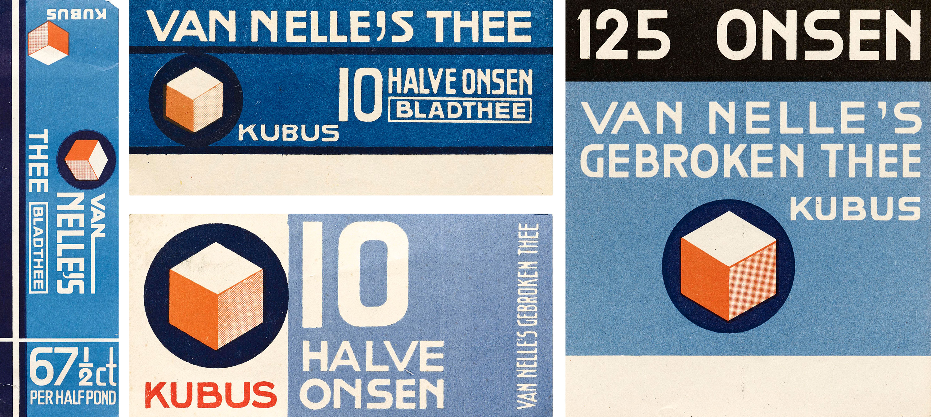 Jacob Jongert, Van Nelle's Kubus tea labels, Rotterdam, ca. 1930. 