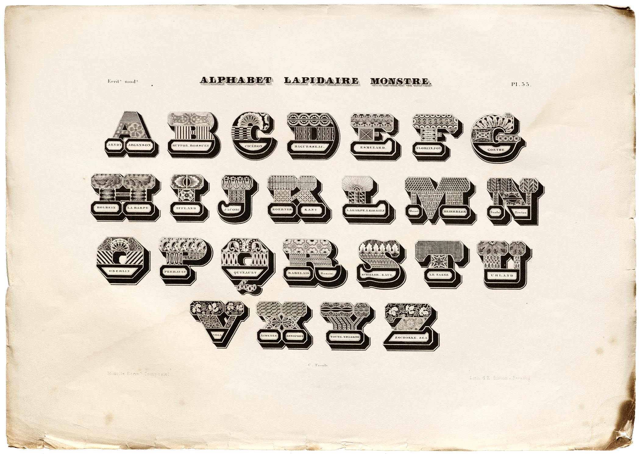 Jean Midolle, Alphabet Lapidaire Monstre, Emile Simon fils press, France, 1835. 