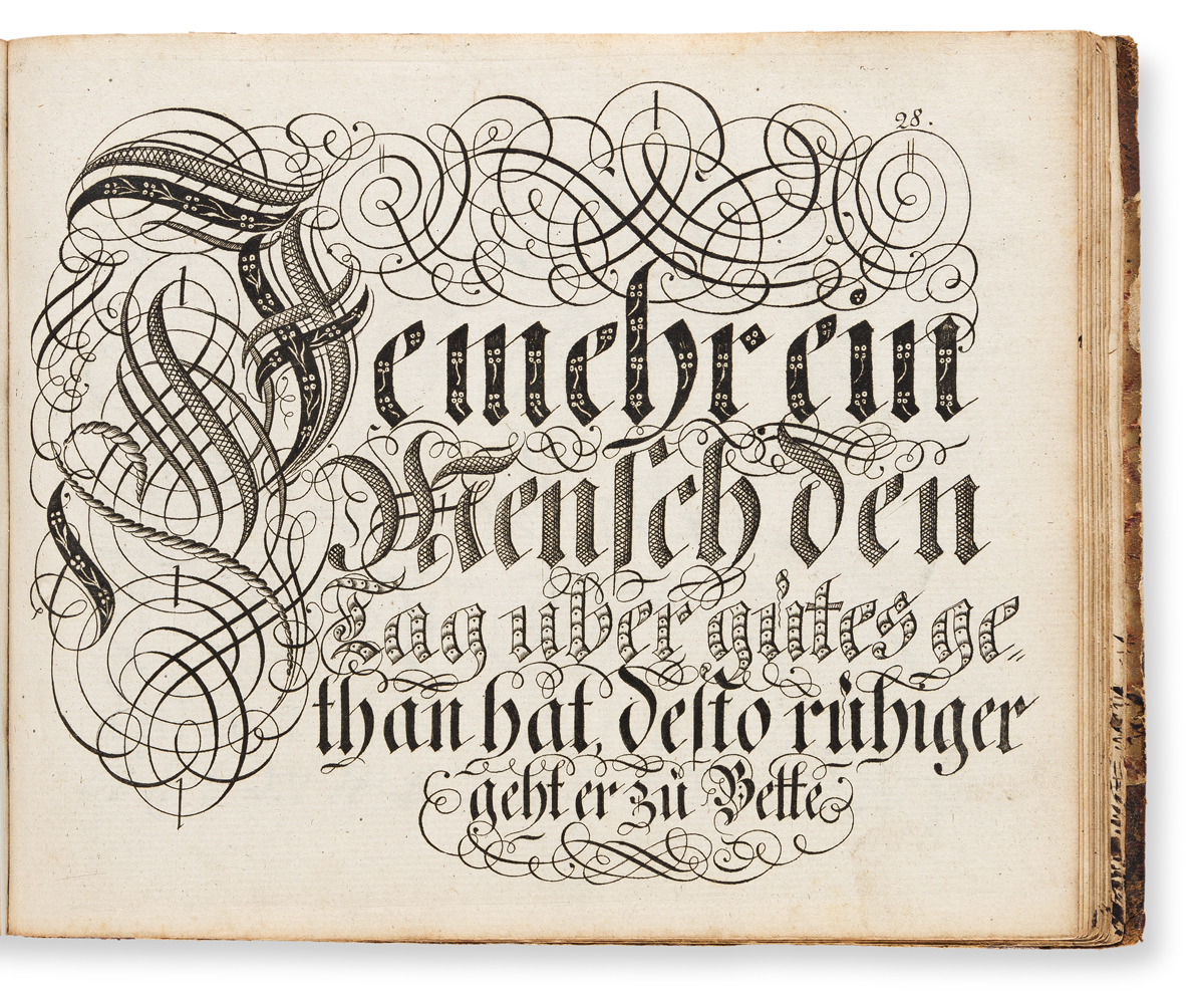 Johann Gottfried Weber, <cite></noscript>Allgemein Univeisung der neuesten Schonschreibtunst</cite> writing manual, Duisburg,  1784.