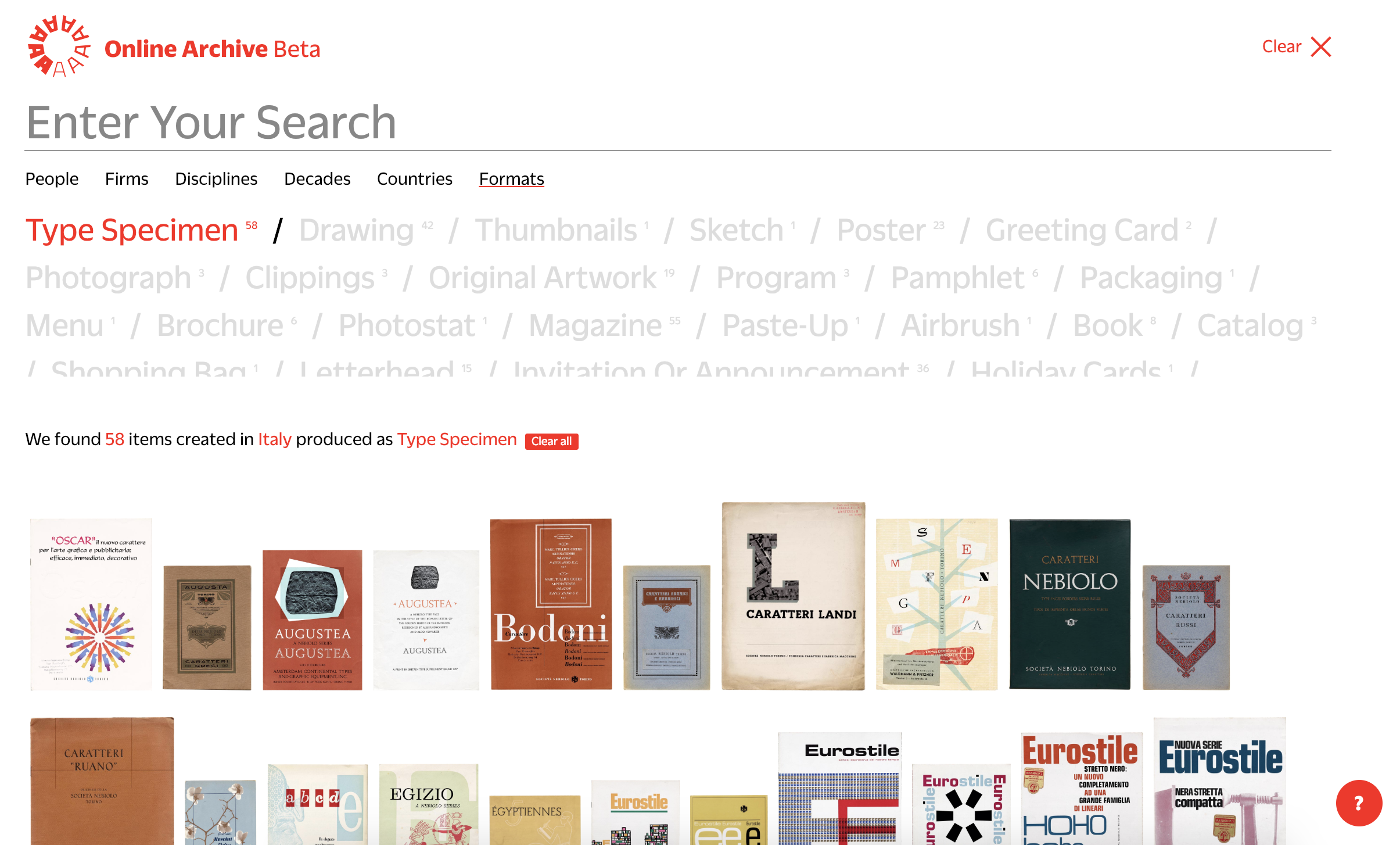 Letterform Archive’s catalog search function