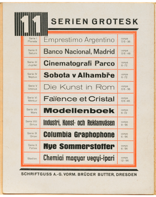 Specimen for Aurora, Schriftguss, 1929.