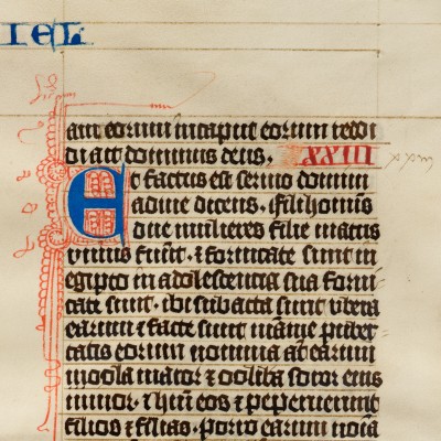 Anonymous scribe, Manuscript Bible Leaf on vellum, Germany, 1450.