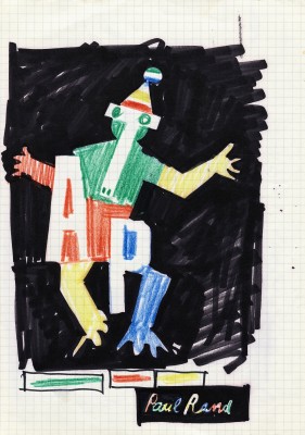 Sketch (one of four) for Tri-Arts Press poster, crayon and marker, ca. 1980.