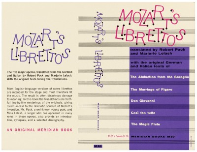 Elaine Lustig Cohen, paperback cover for Mozart Librettos, Meridian Books, New York, 1959.