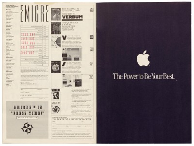 Page 36 and inside cover, Emigre #11, Berkeley, Emigre Graphics, 1989.