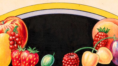 Pride brand jelly label hand-painted maquette, Lehmann Printing and Lithography Company, 1920.
