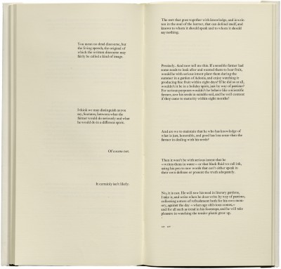 <cite>Phaedrus: a dialogue,</cite> produced by Jack Stauffacher and printed by Jim Faris (San Francisco: Greenwood Press, 1977), 126–127.