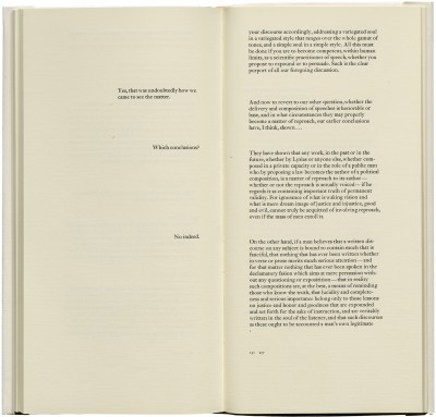 <cite>Phaedrus: a dialogue,</cite> produced by Jack Stauffacher and printed by Jim Faris (San Francisco: Greenwood Press, 1977), 130–131.
