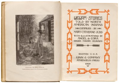 Angel DeCora, title page for Wigwam Stories, 1906 (first published 1902), Collection of Letterform Archive.
