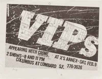 Flyer for the VIPs and Crime at X’s Annex, 1980.