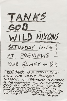Flyer for Tanks, God, and Wild Nixons at Previews, 1982.