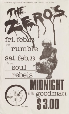 Flyer for The Zero's, Rumble, and the Soul Rebels at The Goodman, 1980.