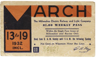 Milwaukee Transit Pass, 1932