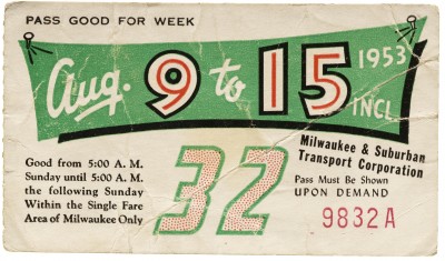 Milwaukee Transit Pass, 1953