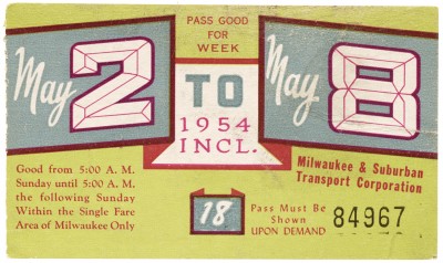 Milwaukee Transit Pass, 1954