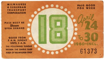 Milwaukee Transit Pass, 1960
