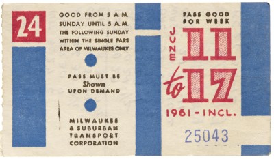 Milwaukee Transit Pass, 1961