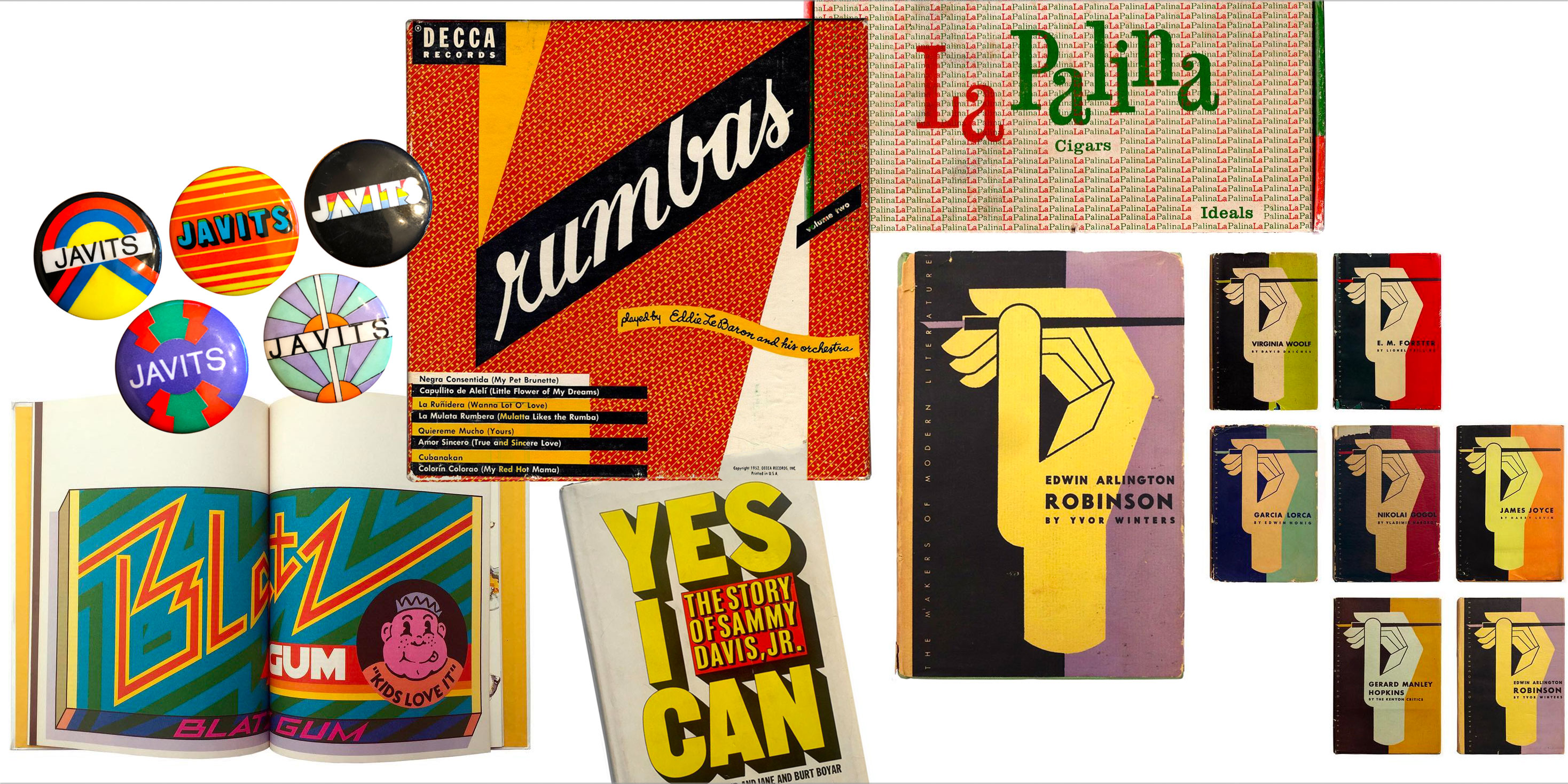 Objects collected by Scott Lindberg, including designs by Milton Glaser, Seymour Chwast, Ladislav Sutnar, Herb Lubalin, Paul Rand, and Alvin Lustig